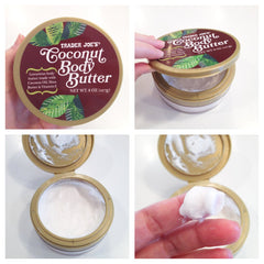 Trader Joe's Coconut Body Butter hand-application shows smooth, quick-absorbing routine