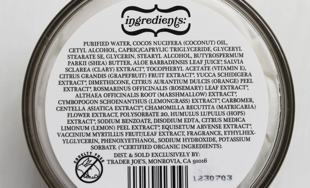 Trader Joe's Coconut Body Butter ingredients-shea-oil-vitamin-e emphasizes nourishment for skin