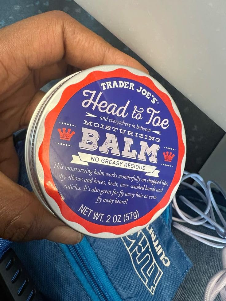 Trader Joe's balm tames fly-away hair and beard for a controlled look.