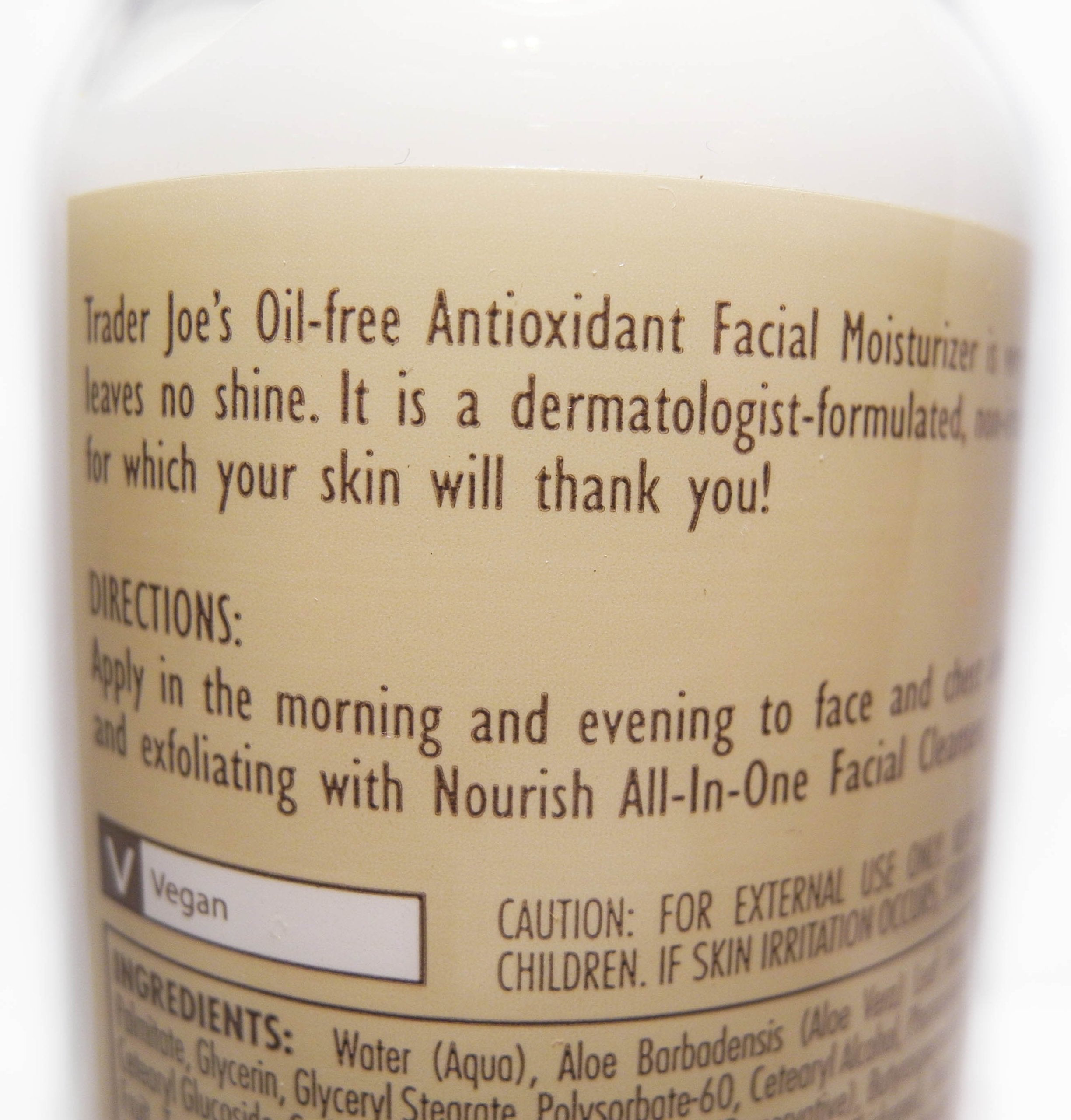 Texture swatch shows smooth, quick-absorbing formula from Trader Joe's Nourish Oil-Free Moisturizer.