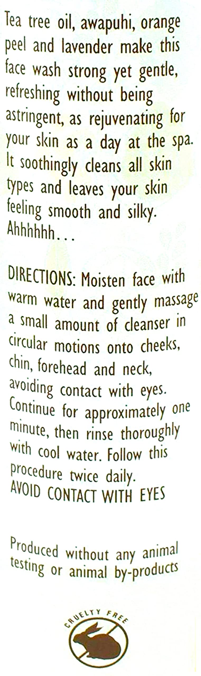 Close-up of Trader Joe's Spa Face Wash with Tea Tree Oil bottle—soothing tea tree blend.