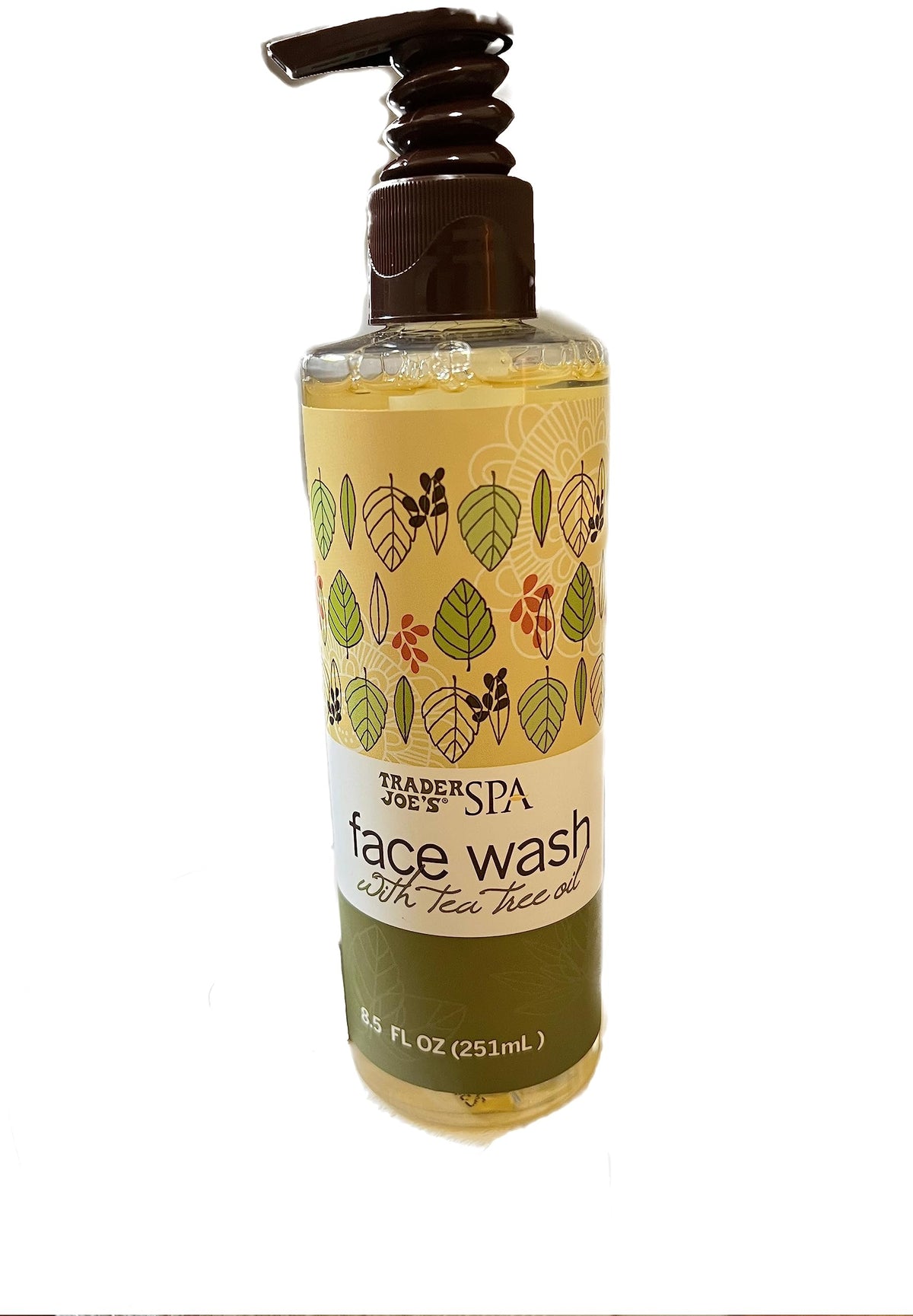 Trader Joe's SPA Face Wash bottle featuring tea tree oil for refreshing cleansing.