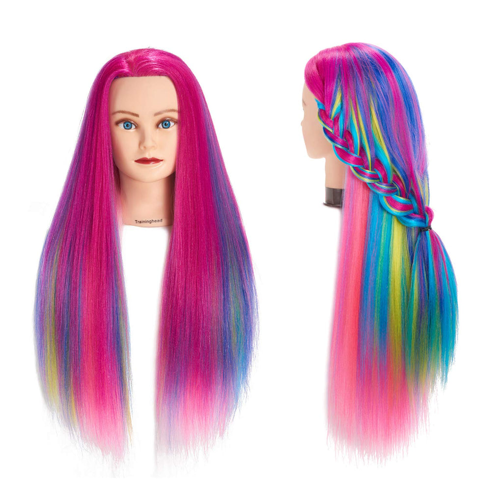 Training Head 26-28in front view ideal for cutting and curling practice at salons or schools