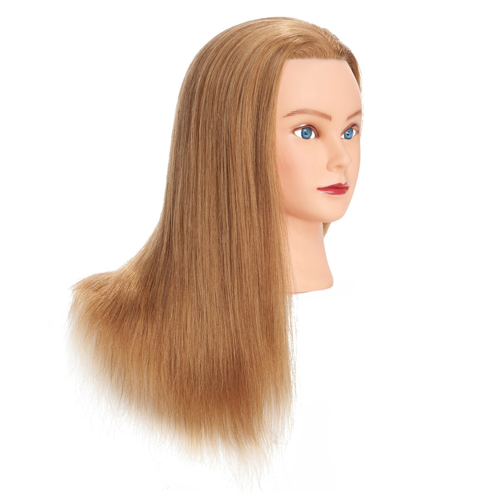 Training Head blonde mannequin head side view for styling techniques.