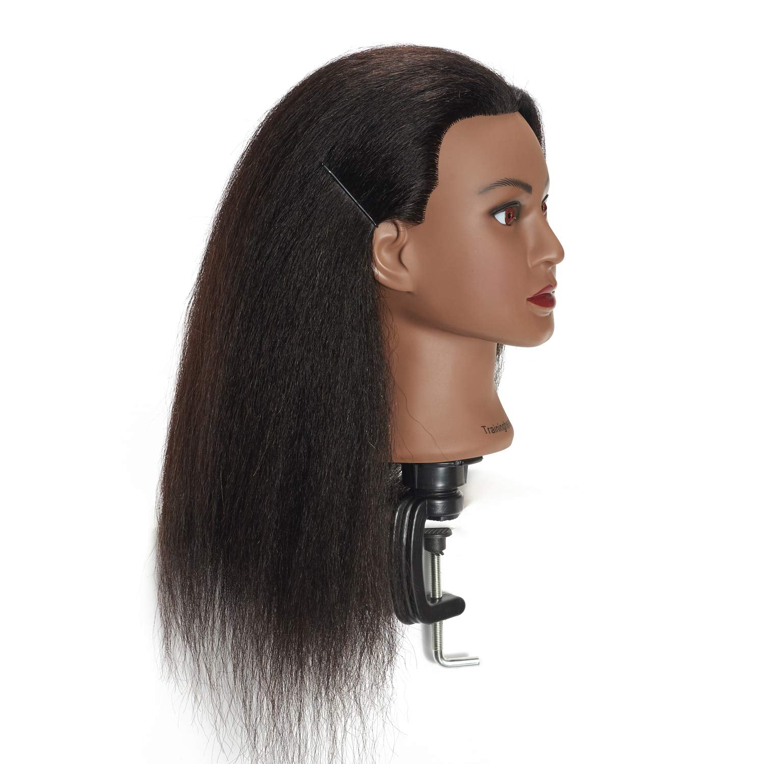 Traininghead curling and straightening demonstration on 16-inch black hair.