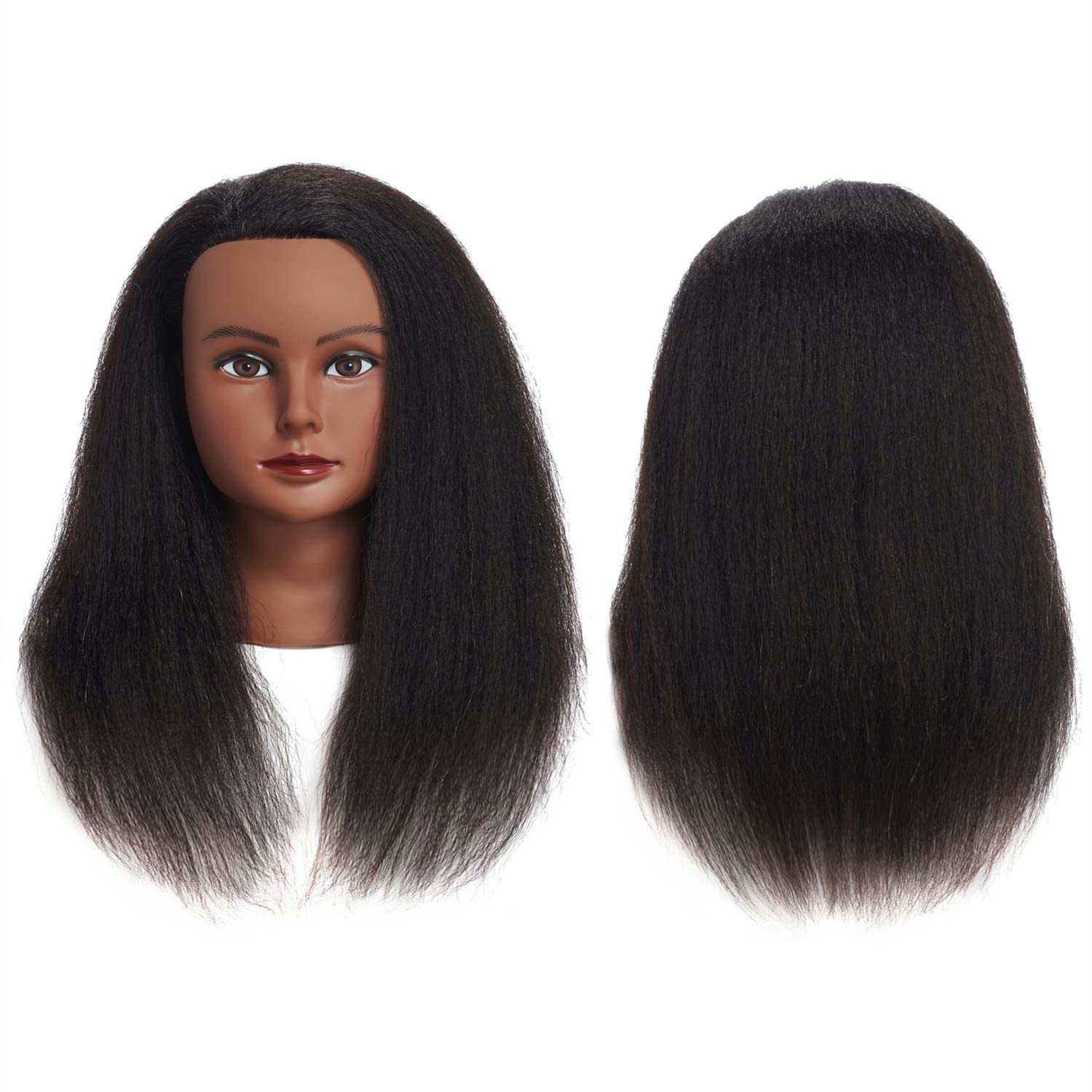 Traininghead mannequin head hair length 14 inches in black for styling practice.