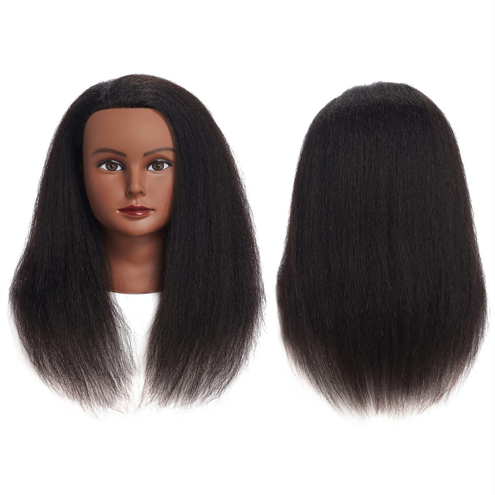 Traininghead mannequin head hair length 14 inches in black for styling practice.