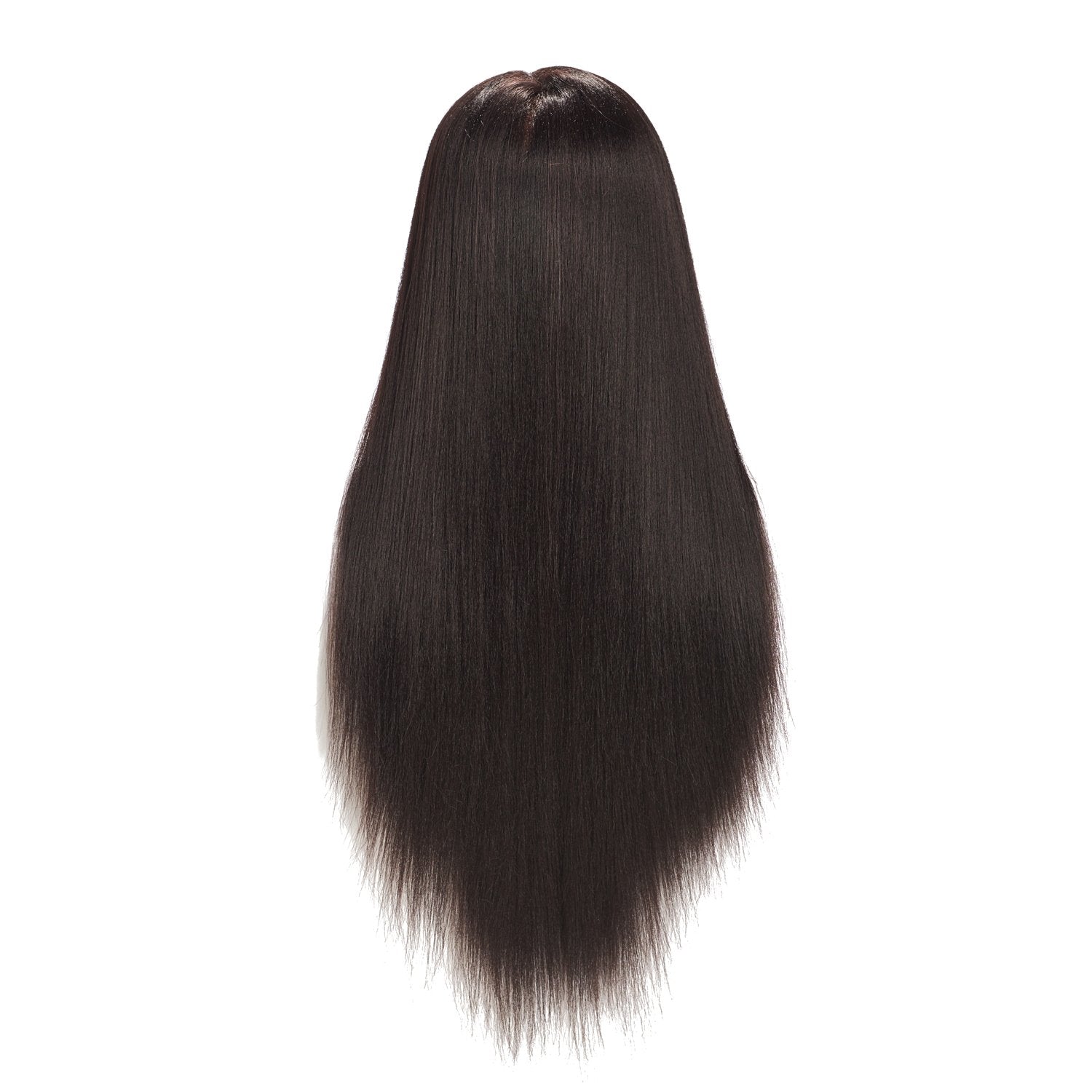 Traininghead synthetic fiber hair close-up in black for color and cut practice.