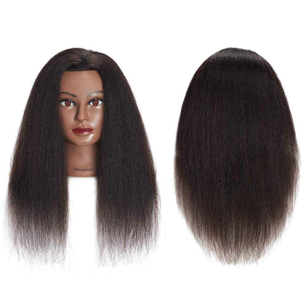 Traininghead table clamp stand shown with mannequin head for secure hands-free styling.