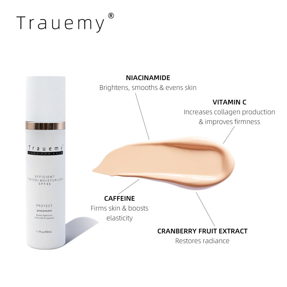 trauemy sheer color coverage swatch demonstrates minimal fine lines and even tone