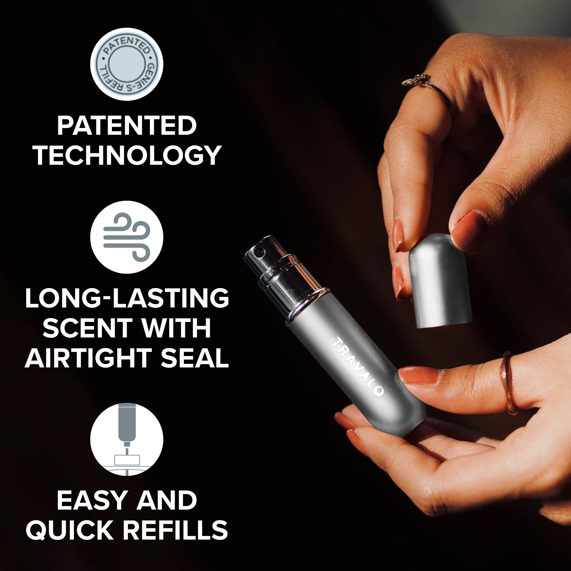 Travalo Classic HD leak-proof design keeps fragrance secure during travel.