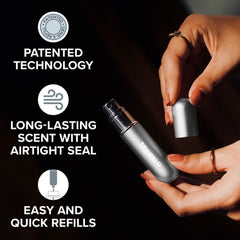 Travalo Classic HD no-spill cap demonstrates secure closure for on-the-go fragrance.
