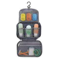 Travelon hanging hook display shows the kit fully open for easy access