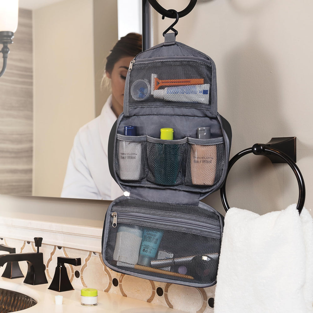 Travelon compact hanging toiletry kit close-up ripstop material detail