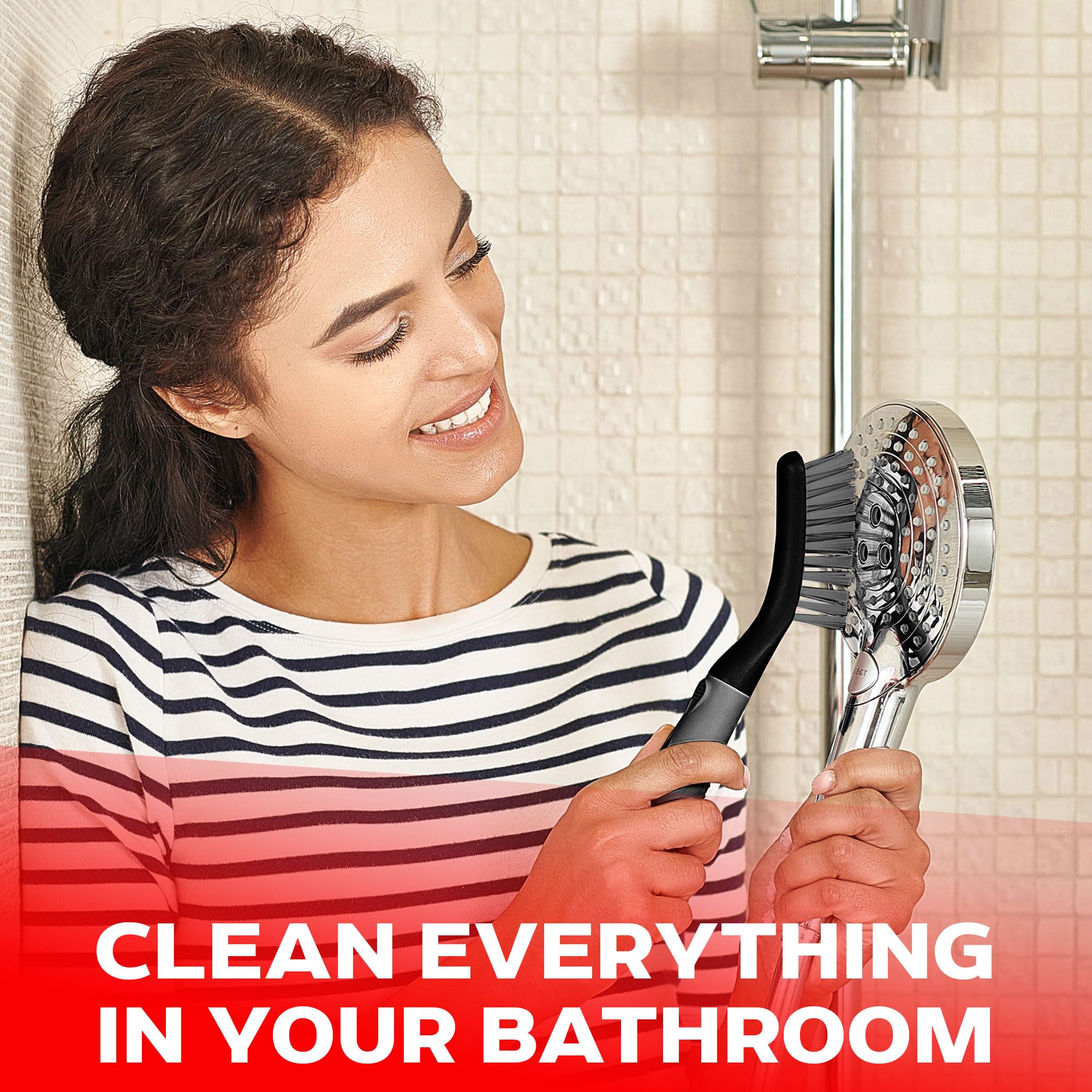 Trazon-bathroom-cleaning-action illustrating easier shower cleanup and tile shine.