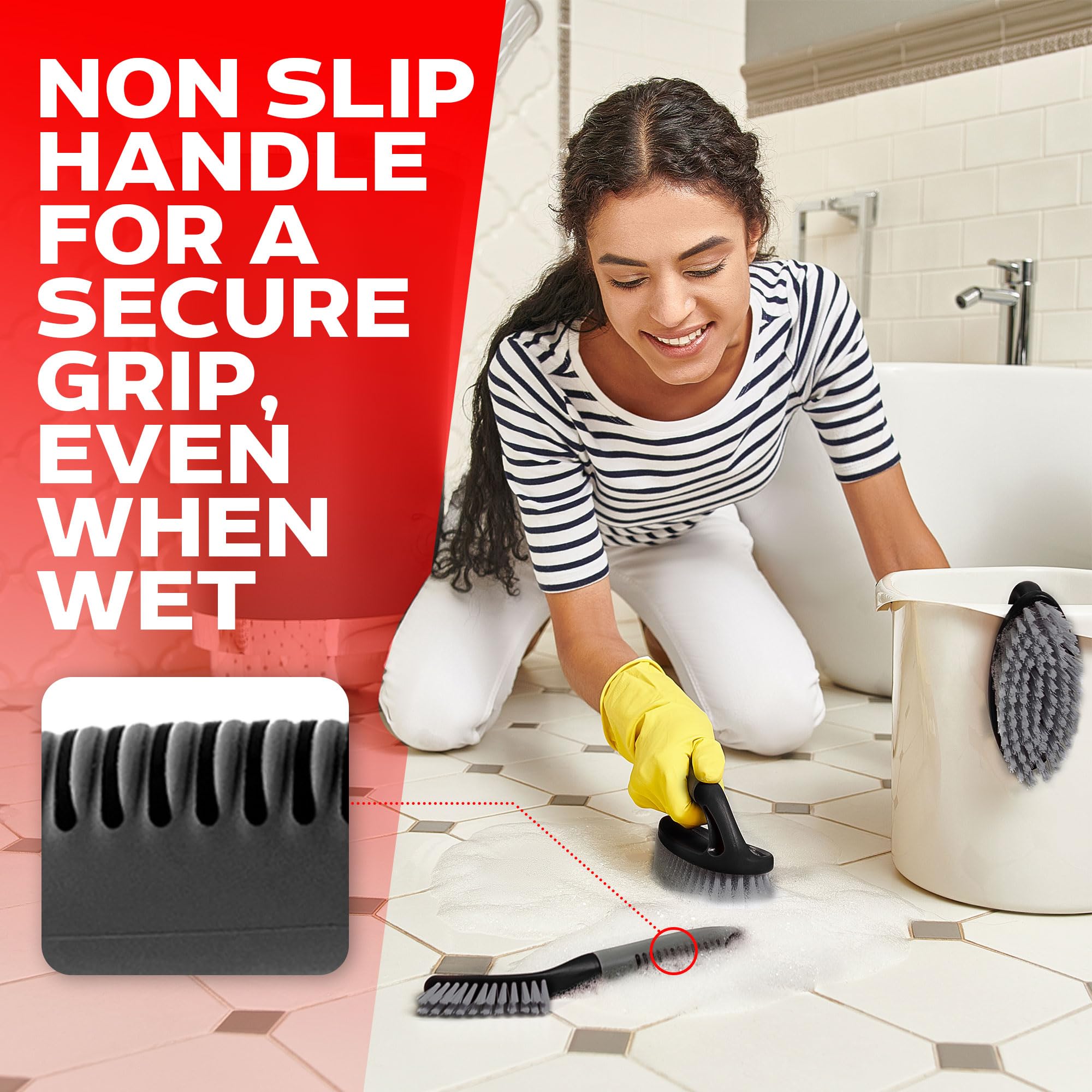 Trazon-ergonomic-handle on bathroom brush for a secure, comfortable grip.