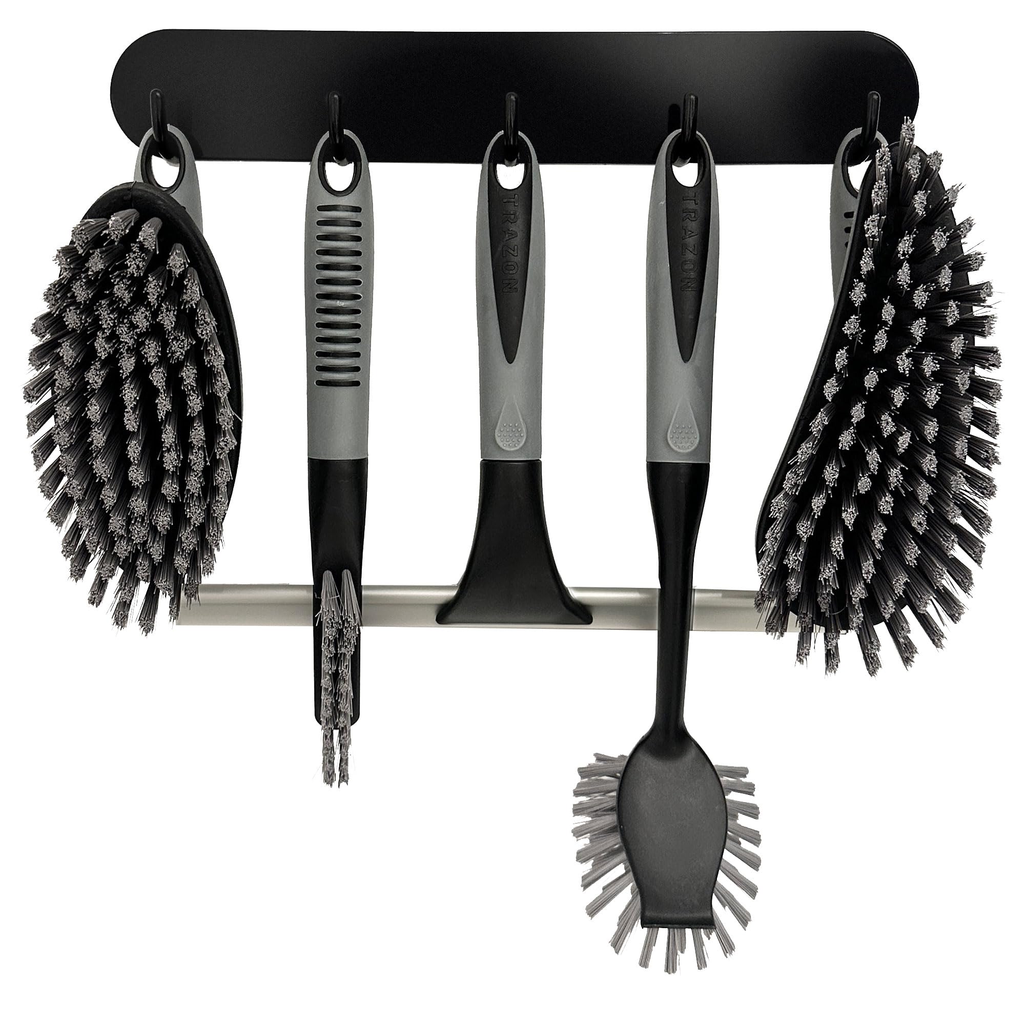 Trazon scrub brush set 6 pcs with versatile brushes for bathroom tiles and grout cleanup.
