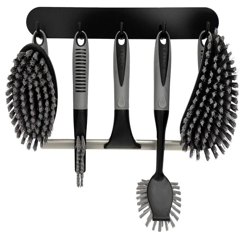 Trazon scrub brush set 6 pcs with versatile brushes for bathroom tiles and grout cleanup.