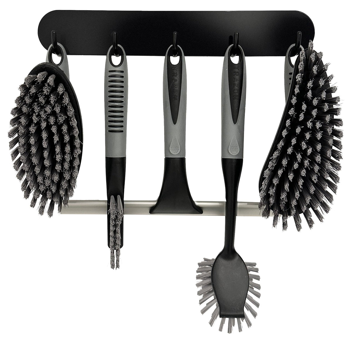Trazon scrub brush set 6 pcs with versatile brushes for bathroom tiles and grout cleanup.