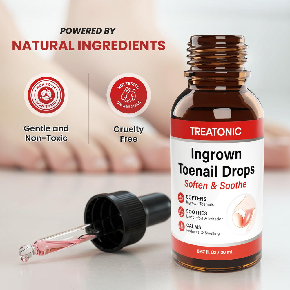 Treatonic ingrown toenail treatment applicator drops close-up shows precise at-home relief application.