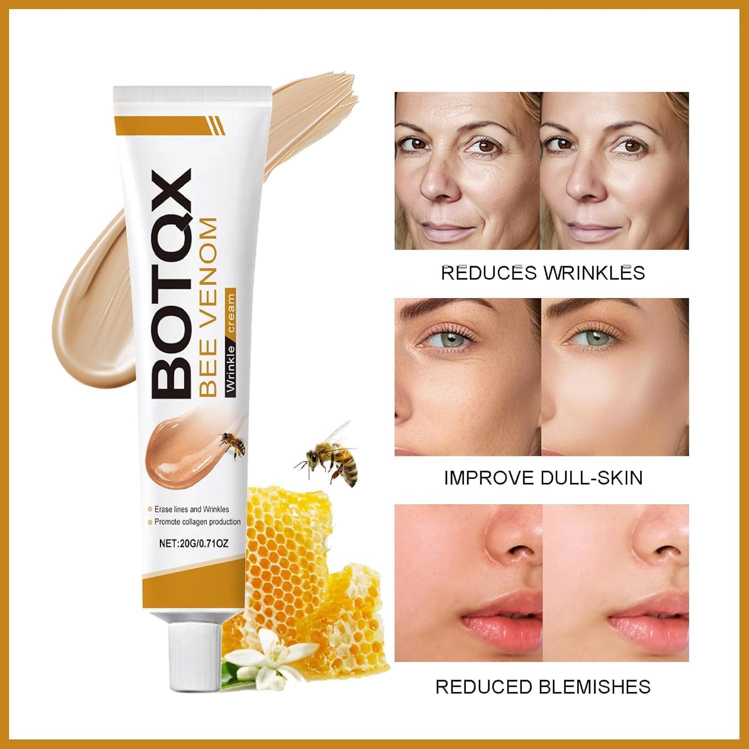 Treayes BOTO.X Bee Venom Cream texture close-up showing a rich, hydrating formula