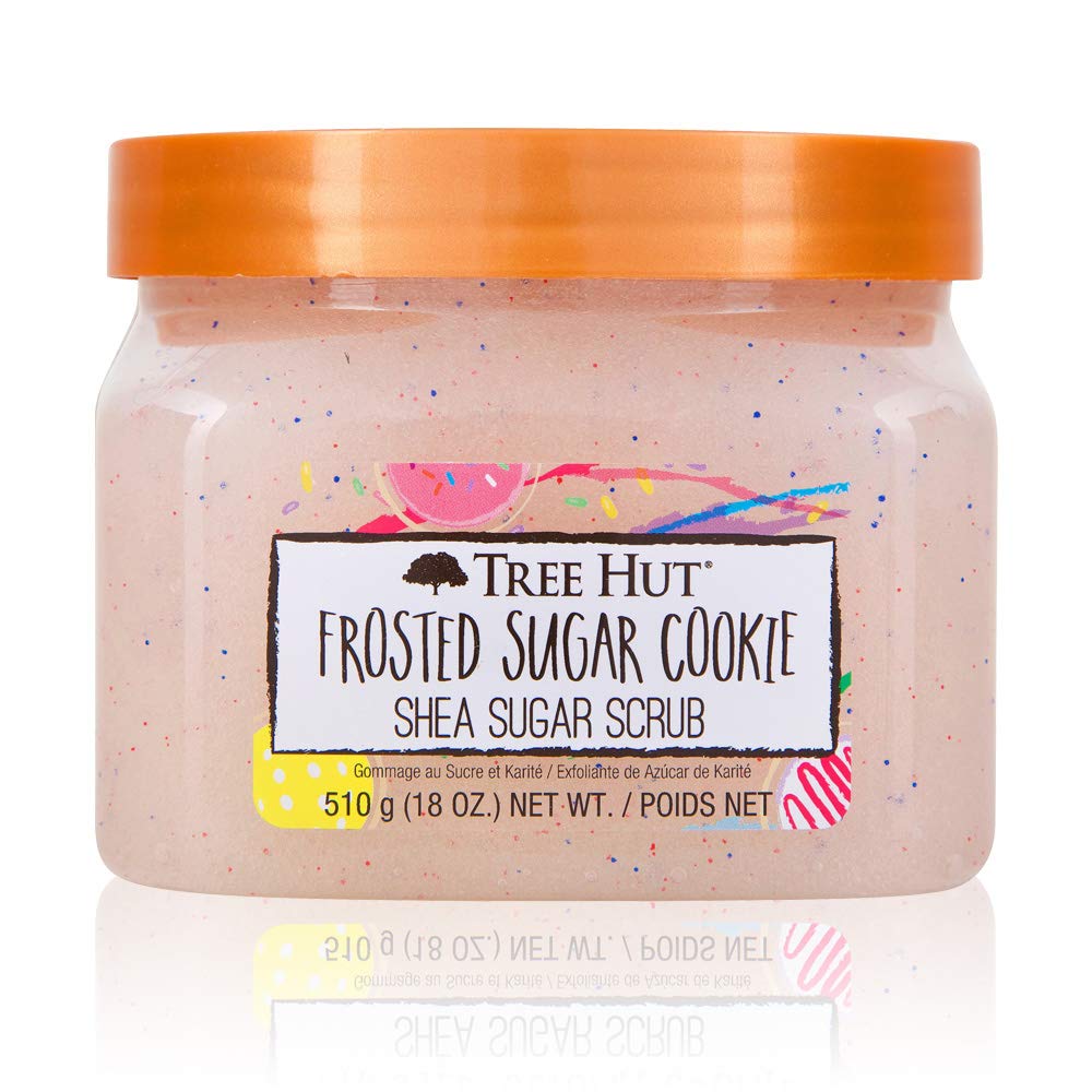 Tree Hut Frosted Sugar Cookie scrub jar shows rich exfoliation and glow.
