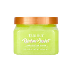 Tree Hut Rainbow Sherbet sugar scrub tub close-up for silky, exfoliated skin.