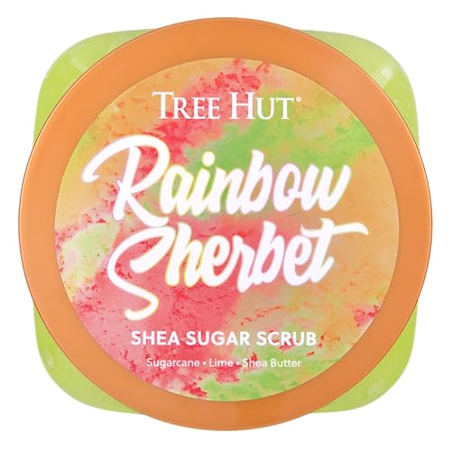 Tree Hut Rainbow Sherbet sugar grains on skin ready for exfoliation.