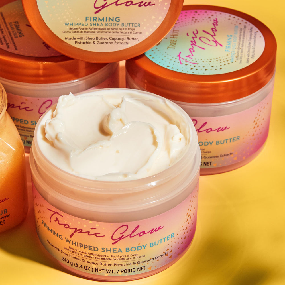 Tree Hut Tropic Glow shea butter close-up shows rich conditioning for daily hydration