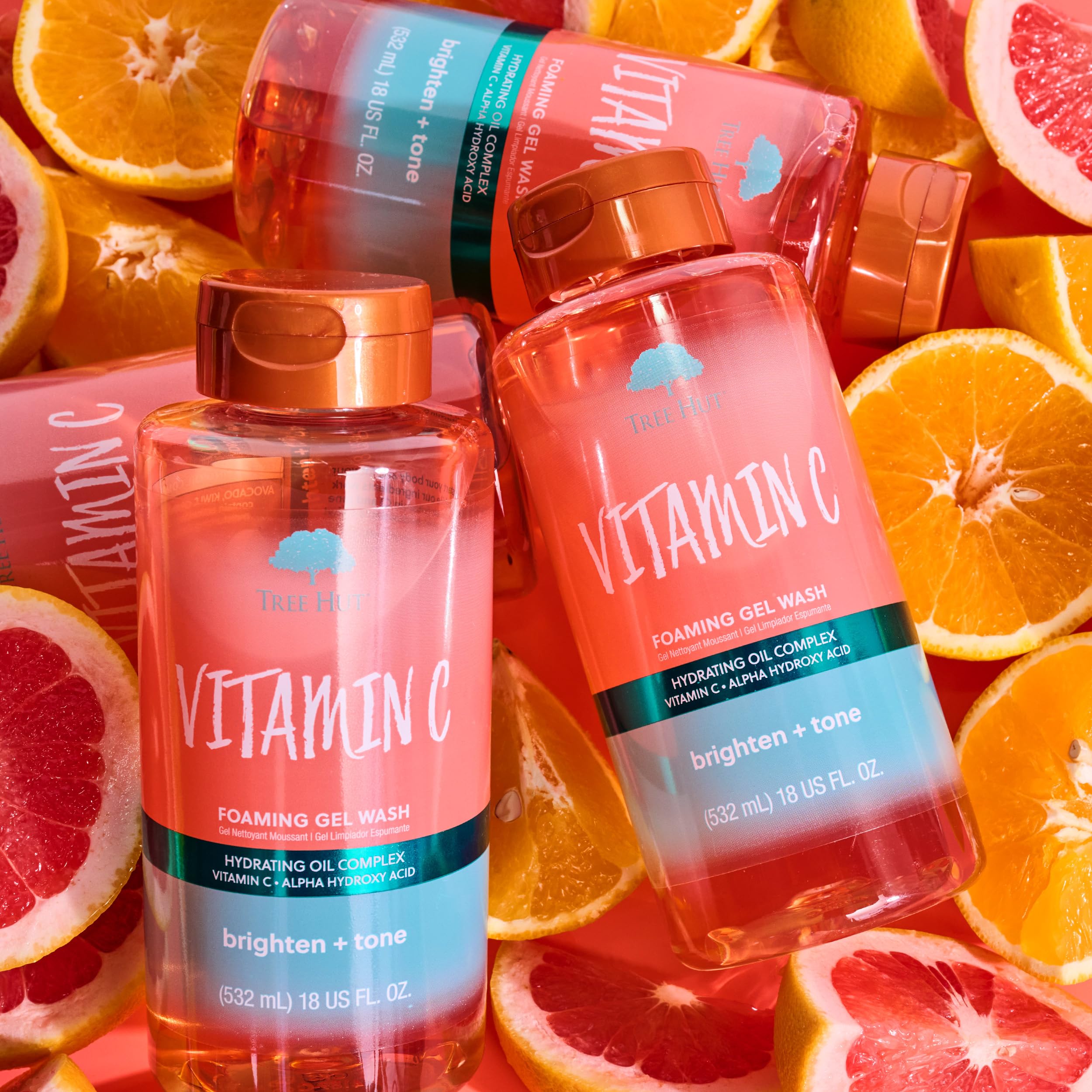 Tree Hut vegan formula label on packaging communicates clean skincare without harsh ingredients.