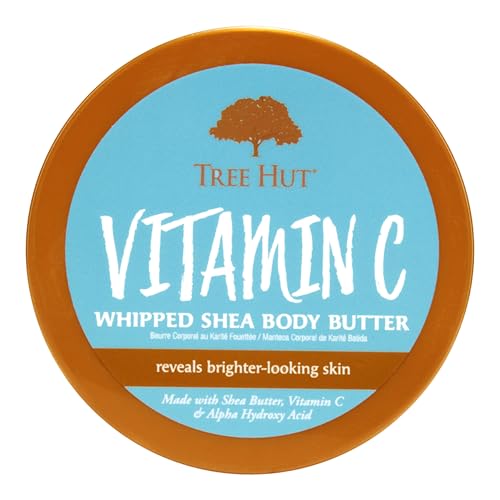 Tree Hut Vitamin C Whipped Shea Body Butter ingredient scene featuring shea butter and vitamin C
