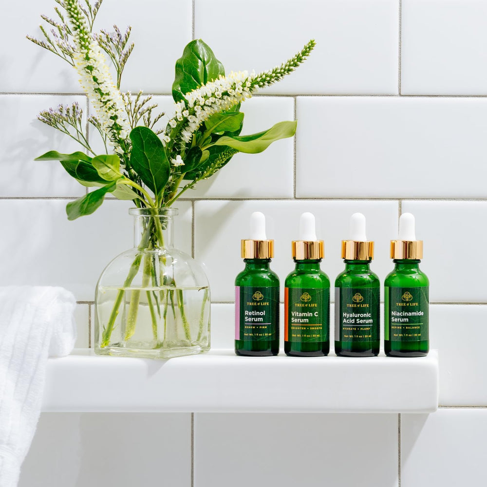 Tree of Life Beauty dry-and-sensitive skin regimen layout featuring gentle hypoallergenic lineup