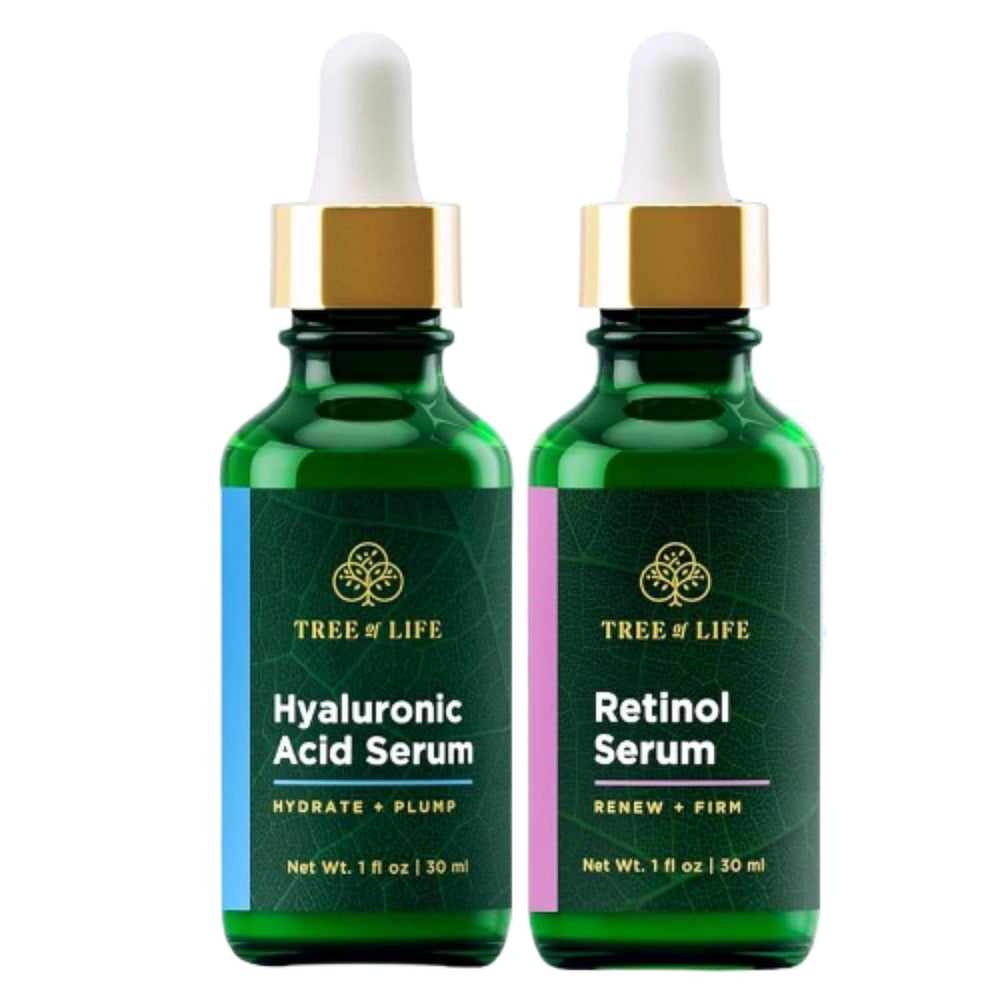 Tree of Life Beauty Hyaluronic Acid Serum bottle for hydration and plumpness.