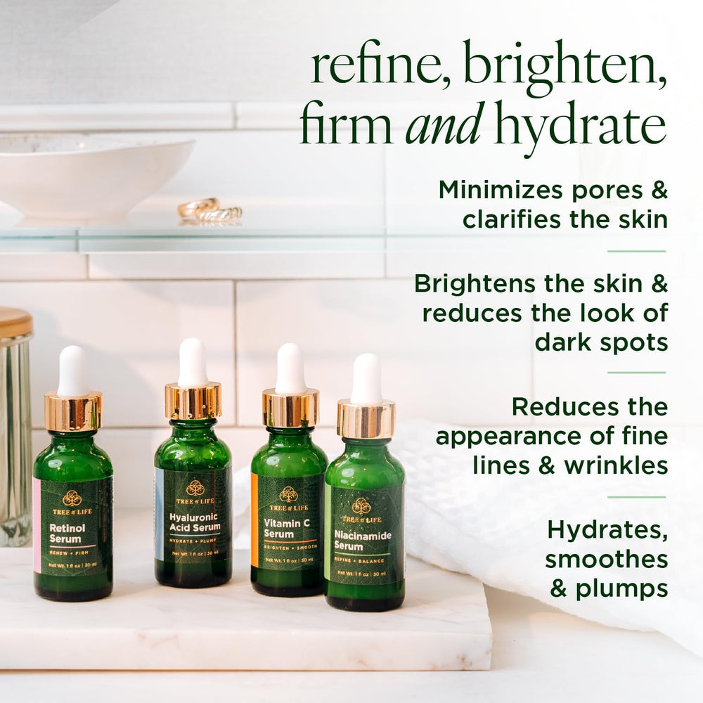 Tree of Life Beauty niacinamide serum bottle close-up refining pores and evening tone