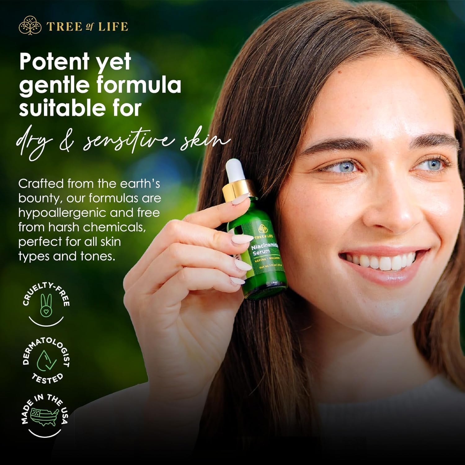 Tree of Life Beauty Niacinamide Serum packaging box emphasizes eco-friendly design