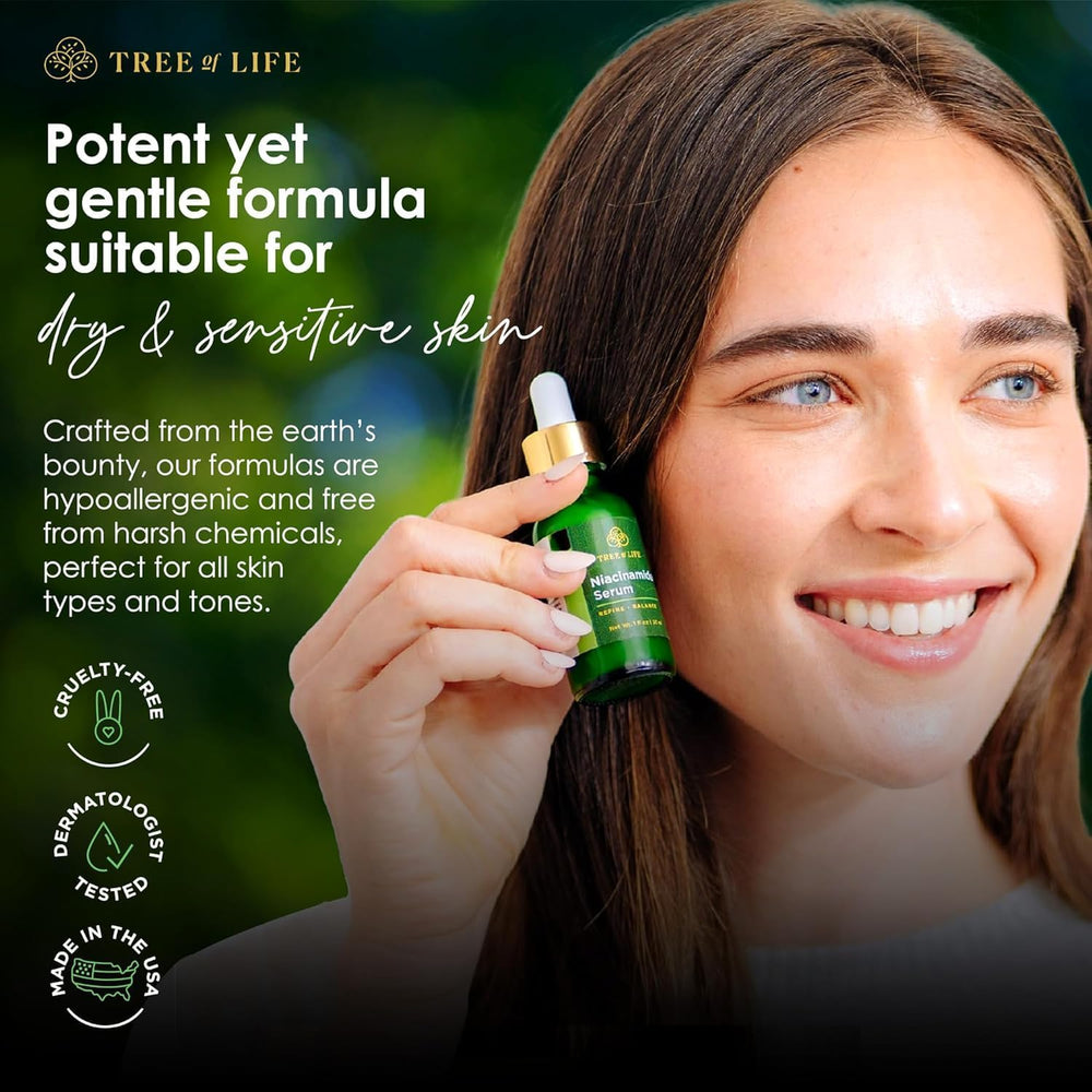 Tree of Life Beauty Niacinamide Serum packaging box emphasizes eco-friendly design