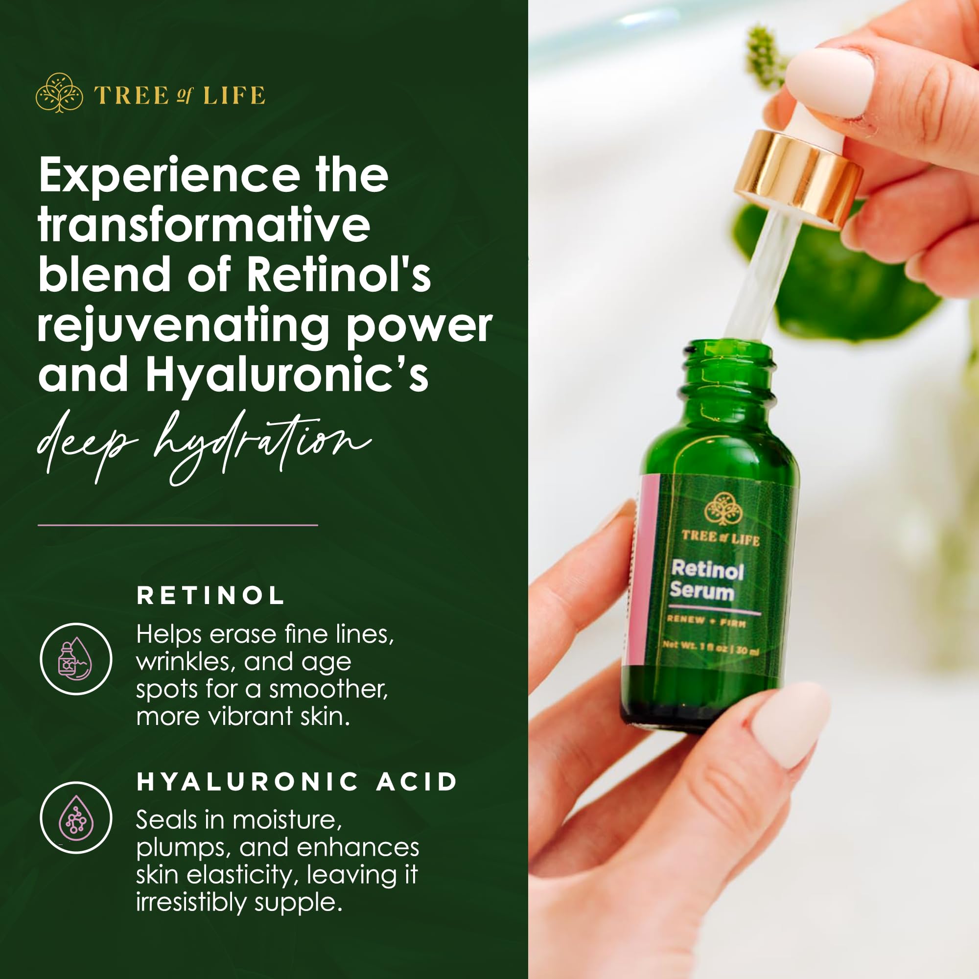 Tree of Life Beauty serum texture swirl demonstrating quick absorption