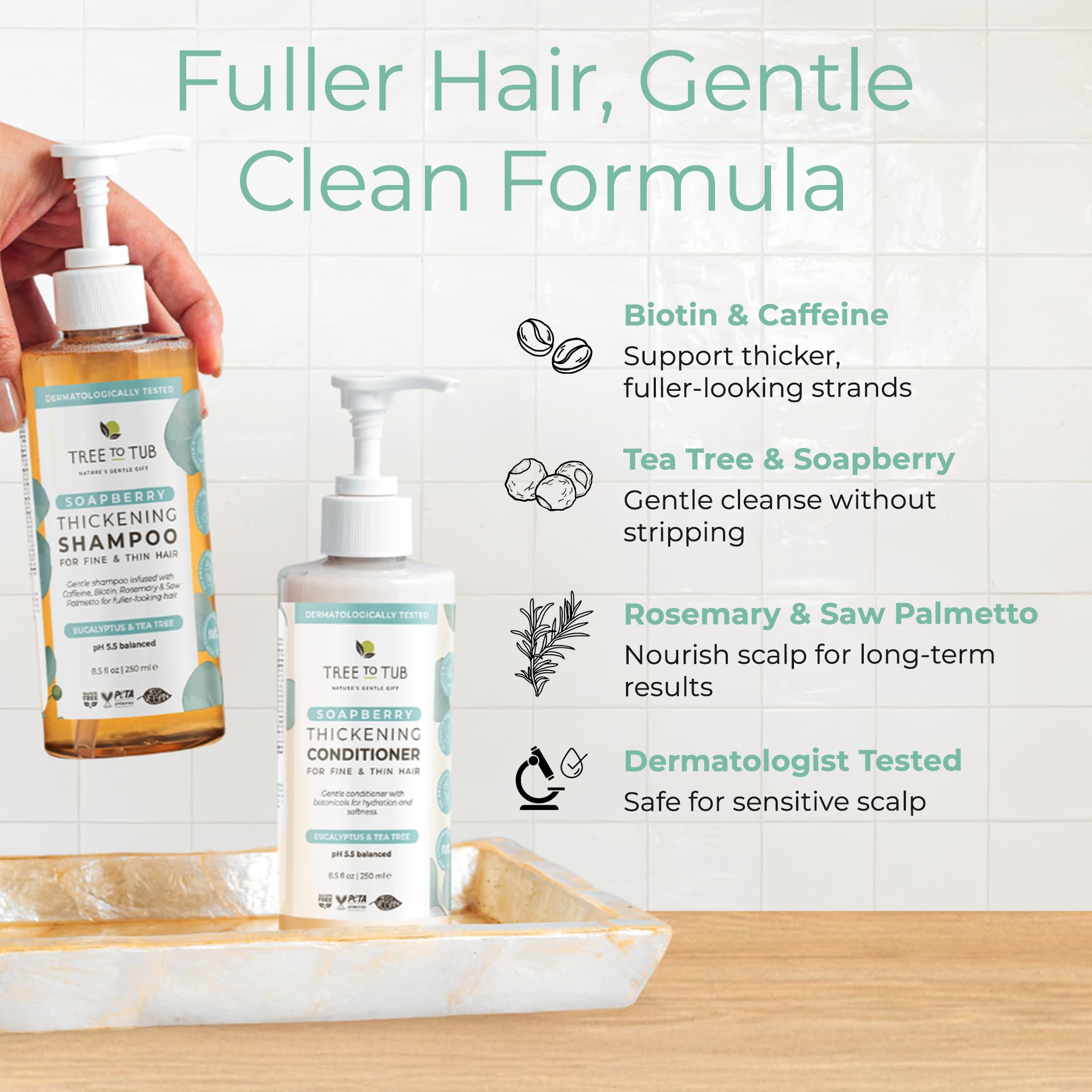 Tree To Tub activating caffeine shampoo label shows energizing scalp boost