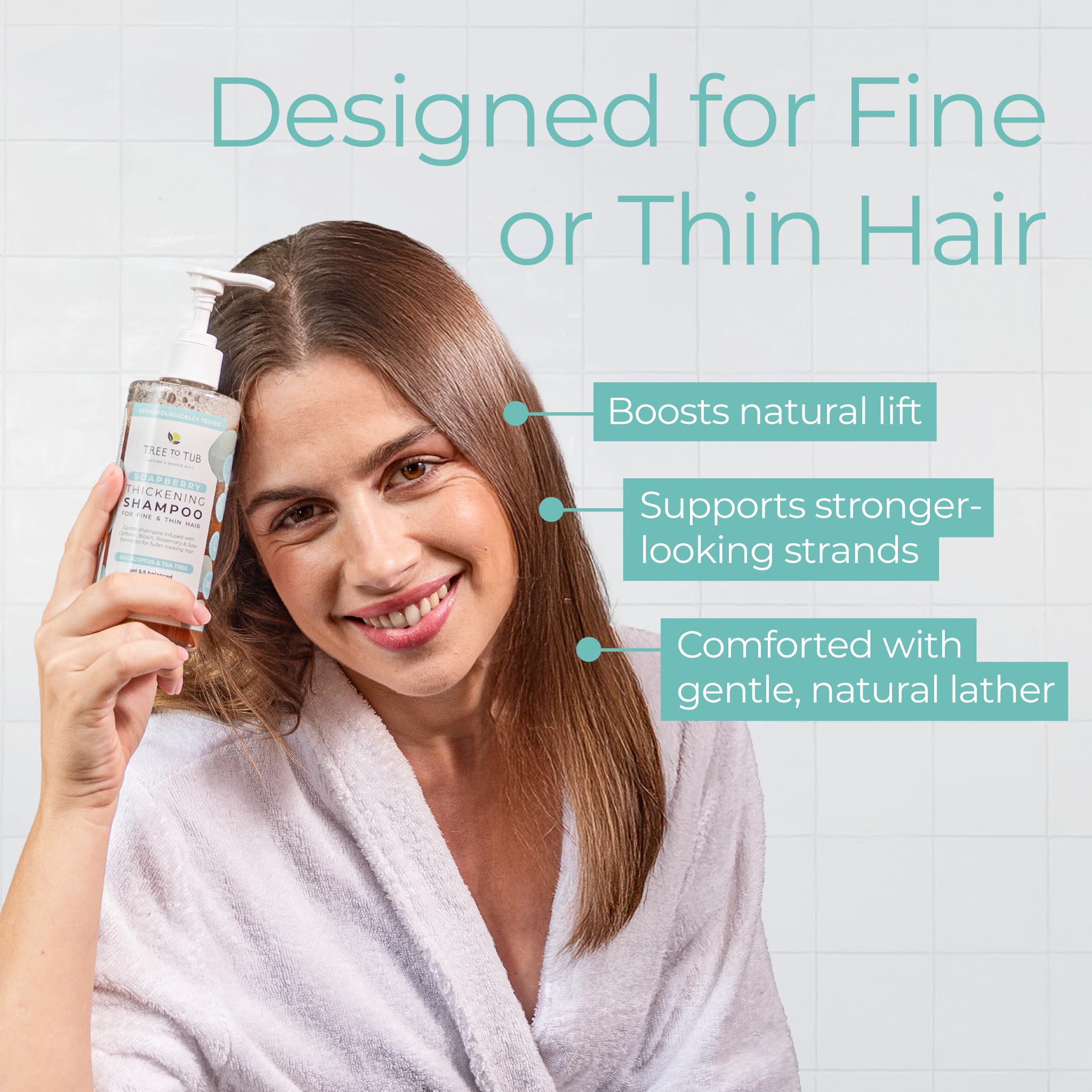 Tree to Tub Biotin Fine Hair Thickening Shampoo ingredients list emphasizes natural botanicals and caffeine