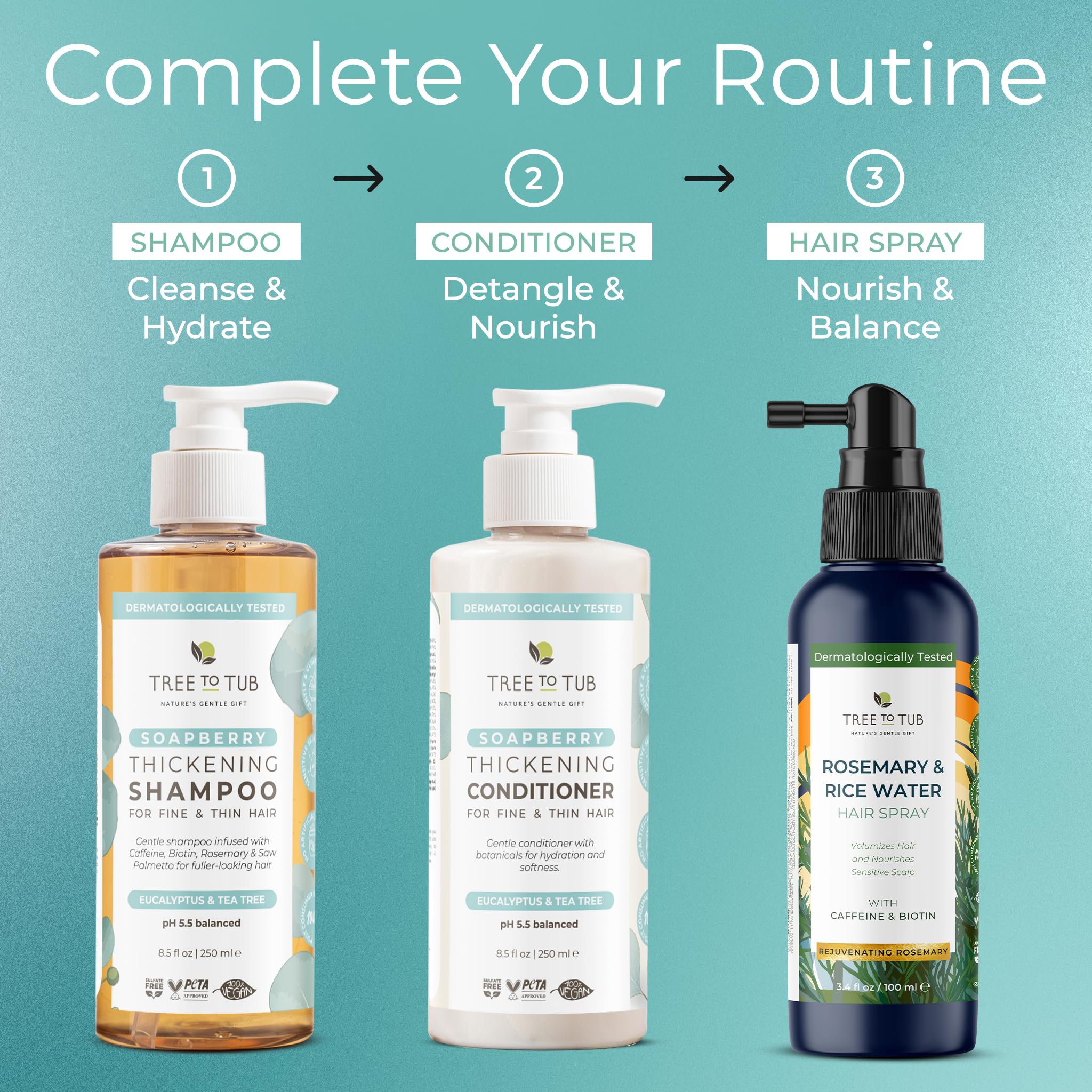 Tree to Tub Biotin Fine Hair Thickening Shampoo packaging detail signals sustainability and cruelty-free values