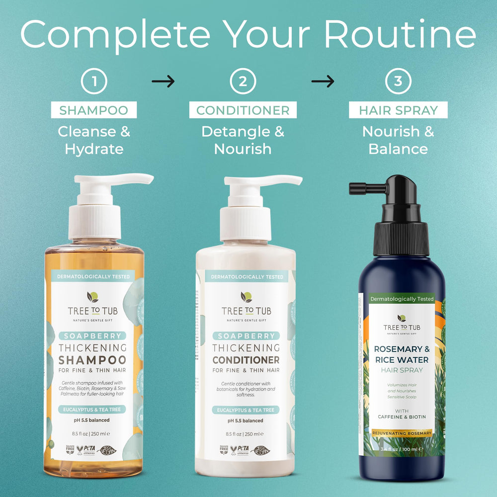 Tree to Tub Biotin Fine Hair Thickening Shampoo packaging detail signals sustainability and cruelty-free values