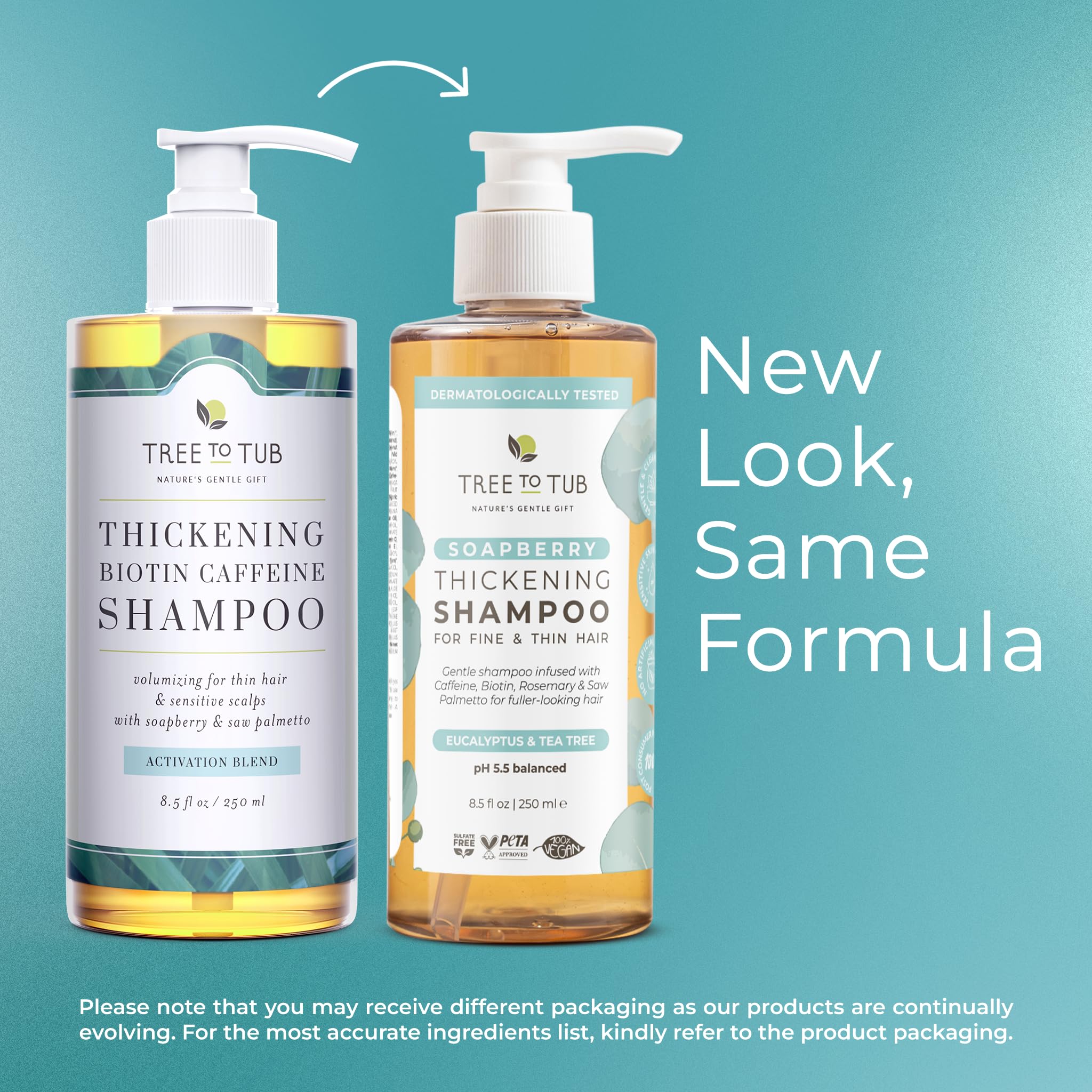 Tree to Tub Biotin Fine Hair Thickening Shampoo tea tree oil drop emphasizes refreshing sensory experience