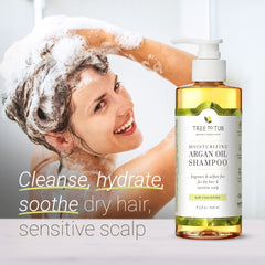 Tree to Tub fragrance free shampoo creamy lather showcases soothing, sulfate-free cleansing.