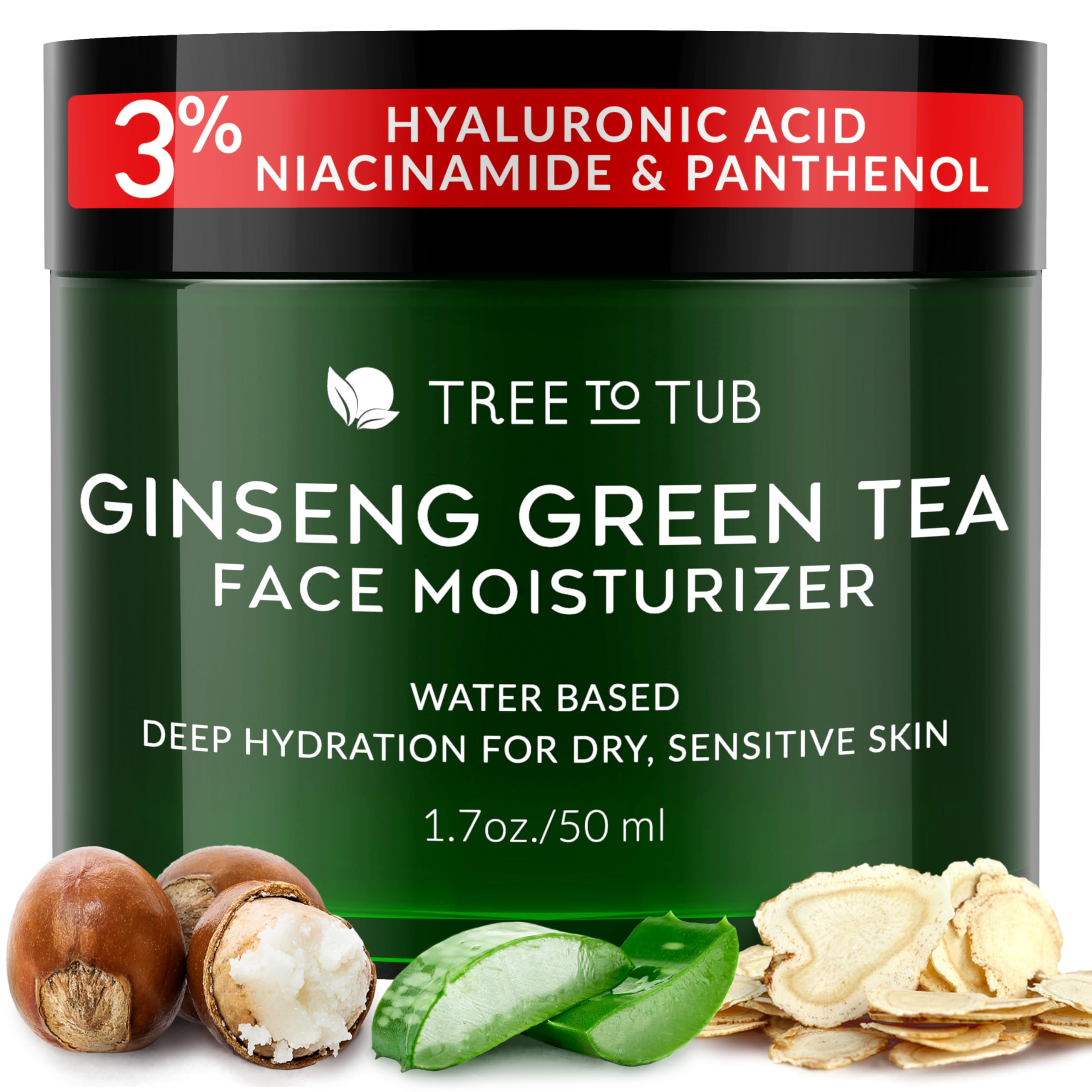 Tree to Tub Hydrating Face Moisturizer bottle-front shows quick-absorb hydration for sensitive skin.