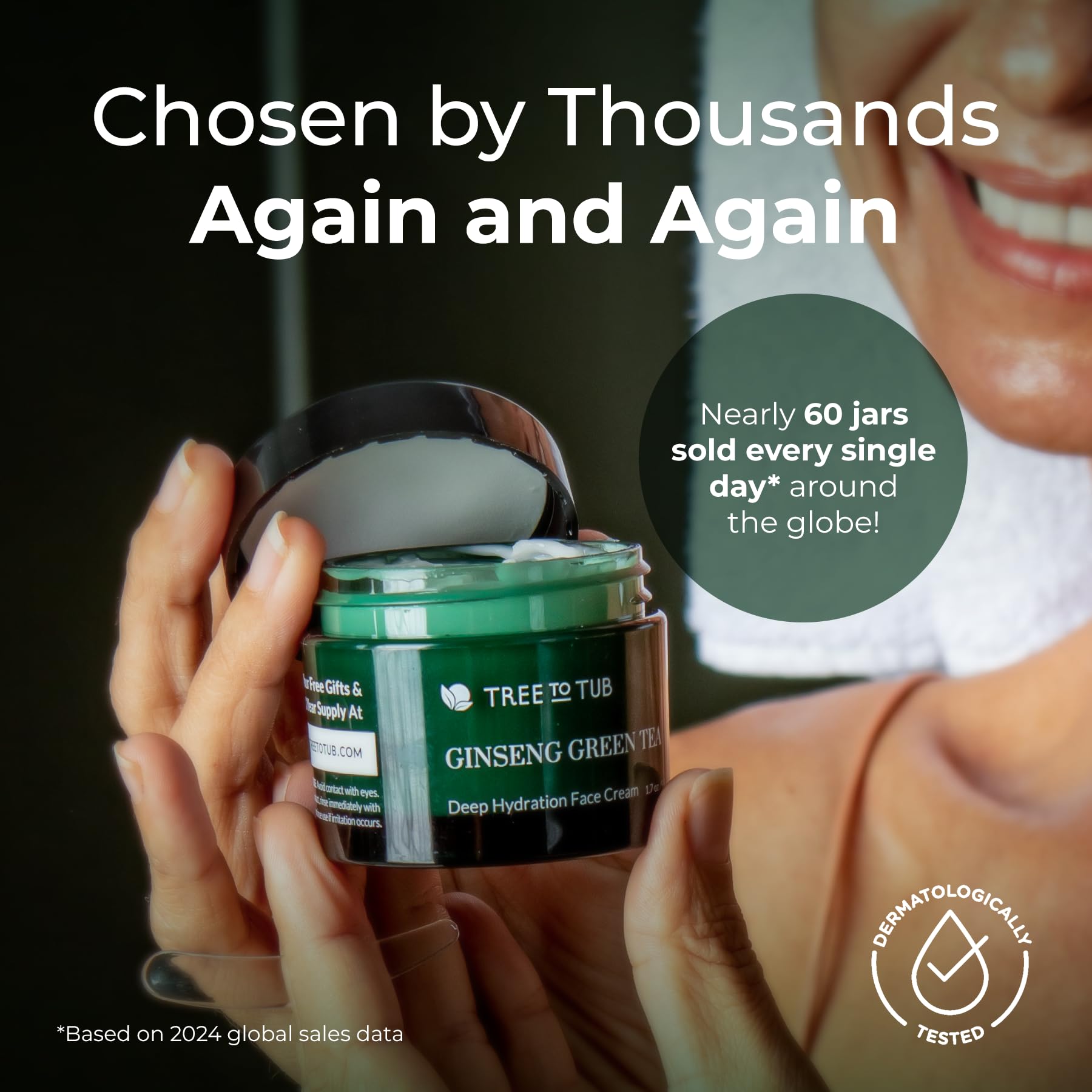 Tree to Tub Hydrating Face Moisturizer ginseng detail conveys refreshing morning ritual potential.