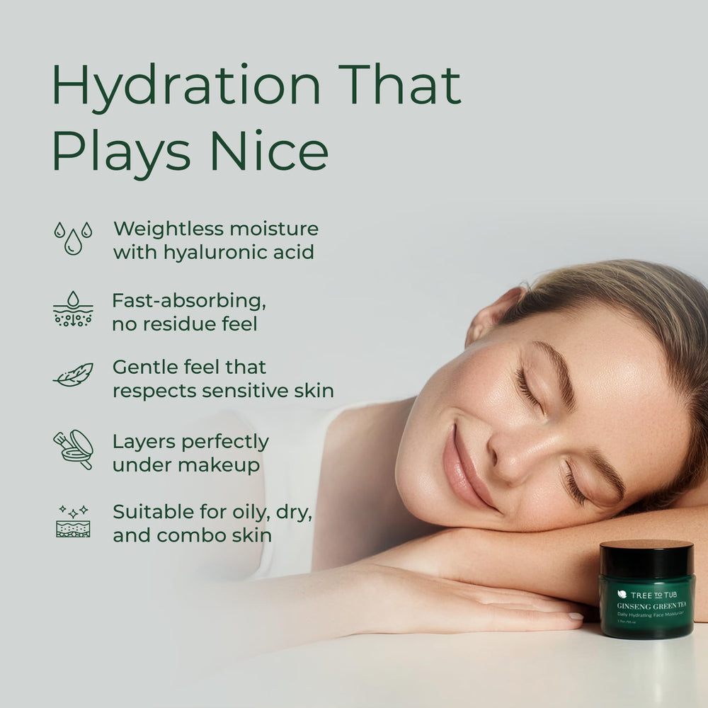 Tree to Tub Hydrating Face Moisturizer rose-shea ingredients close-up conveys nourishing glow.