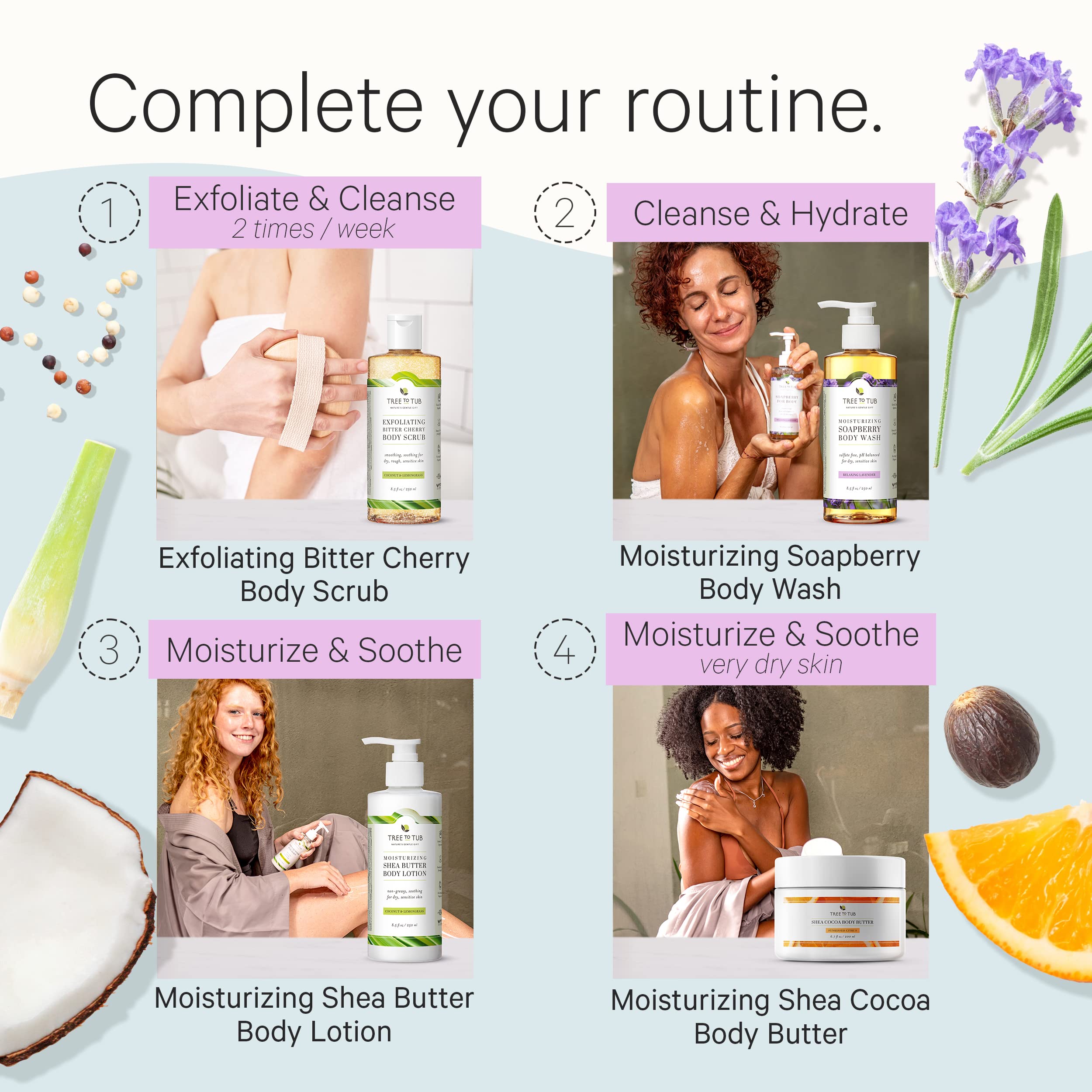 Tree to Tub Lavender Body Wash relaxing scent supports soothing shower ritual.