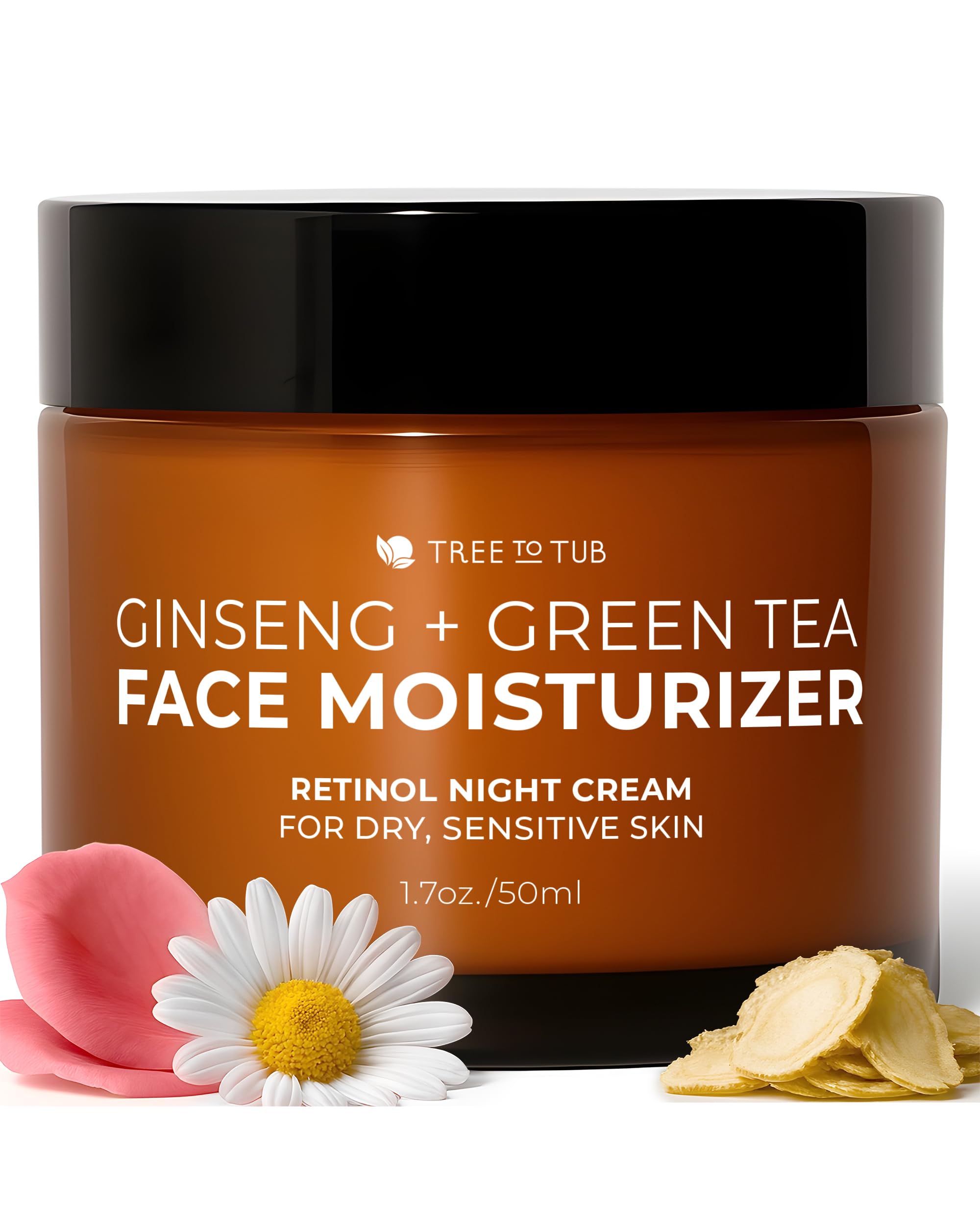 Tree to Tub retinol night cream bottle provides overnight hydration for dry skin.