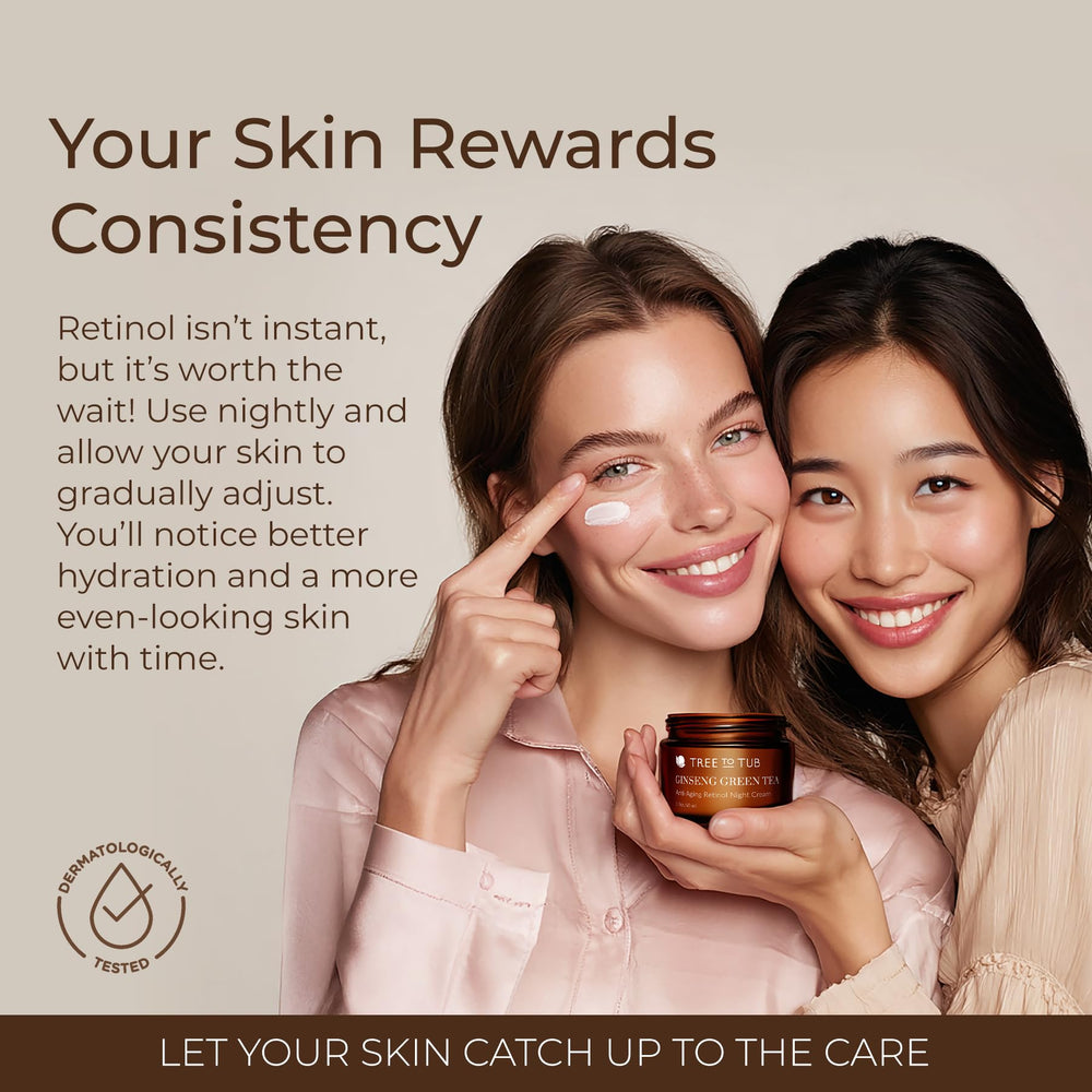 Tree to Tub retinol night cream with vitamins A and E for skin nourishment.