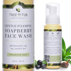 Tree to Tub Sensitive Skin Face Wash bottle shows fragrance-free cleansing for dry skin